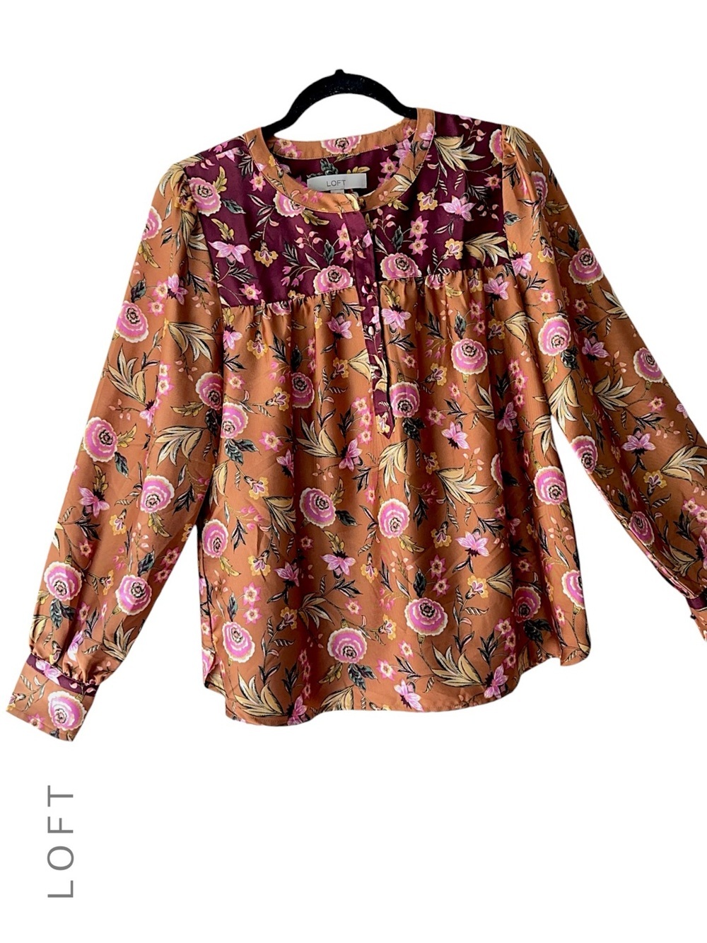 LOFT NWOT MIXED FLORAL PRINT HENELY TOP LONG SLEEVE FLUID | SMALL